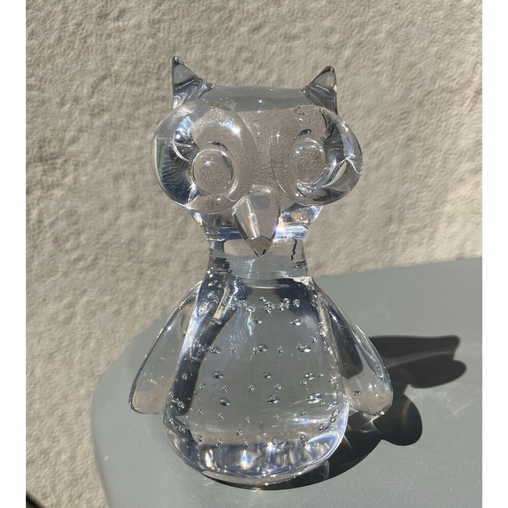 VTG 70’s Whimsical Owl Art Glass Figurine Multi Bubble 3.5” Decor